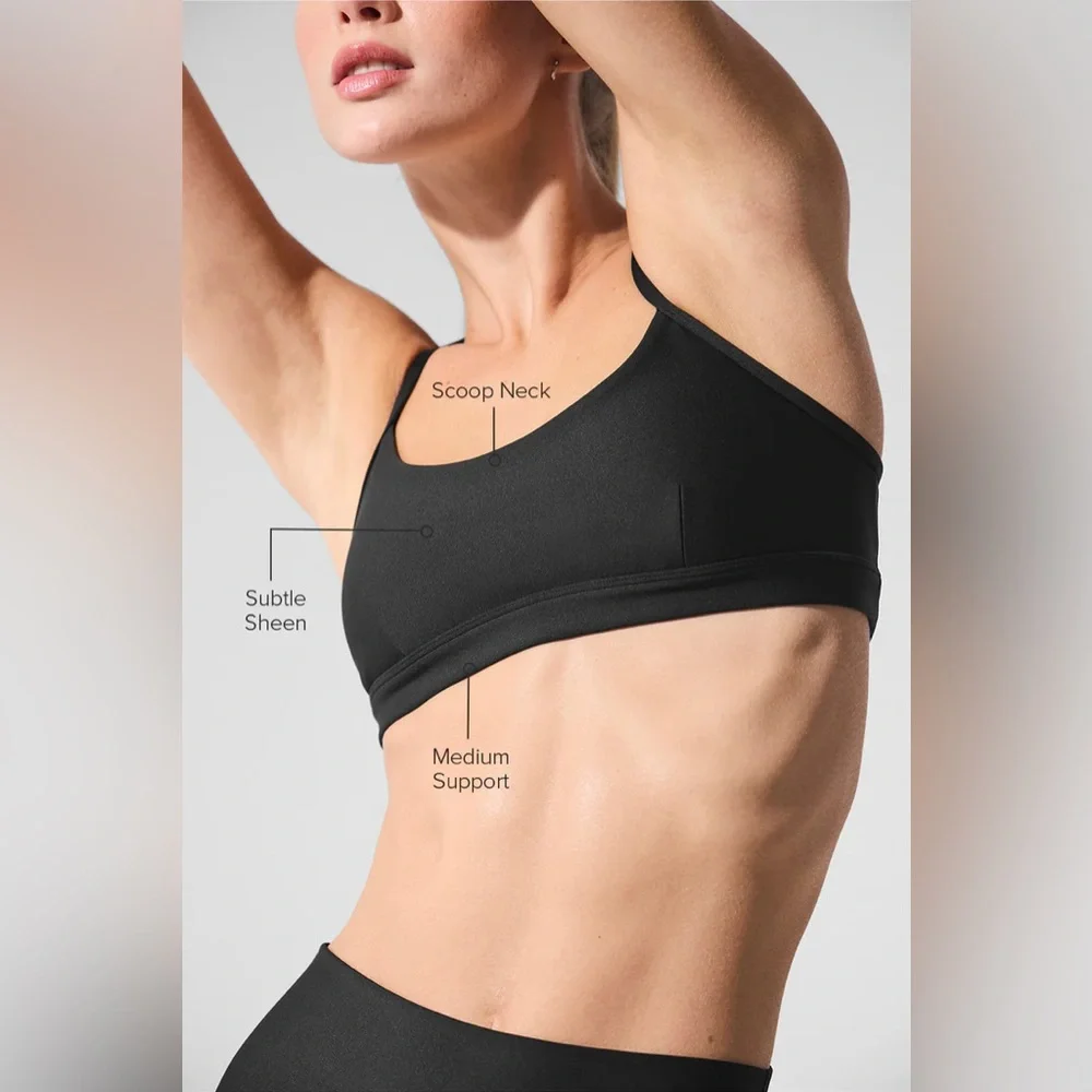 Alo Yoga Airlift Intrigue Bra Black Medium Support Scoop Neck Strappy Back Small